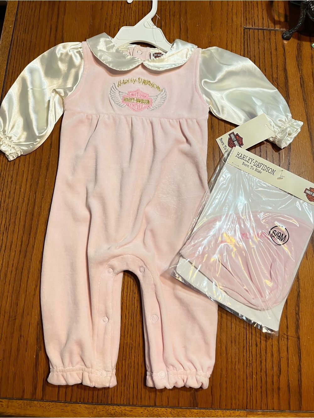 Harley-Davidson Baby Pink Velour One-Piece Romper VTG 6-9 months NOS